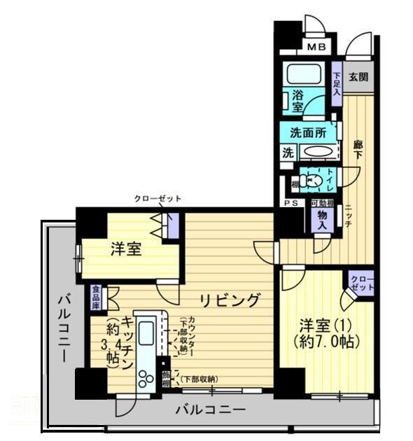 フローレンス福山ローズタワー(2LDK/6階)の間取り写真