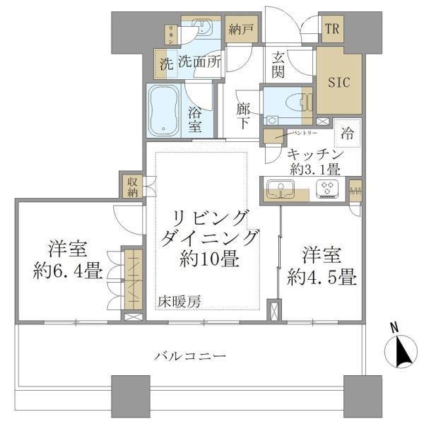 白金ザ・スカイ東棟(2LDK/12階)の間取り写真