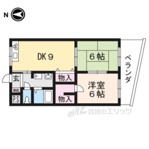 ヴィーヴル向日(2DK/4階)の間取り写真