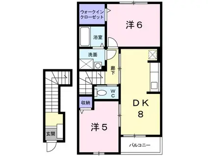 プルミエ アムール B(2DK/2階)の間取り写真