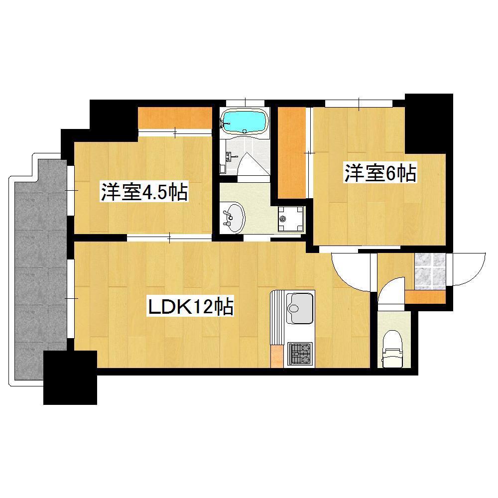 グランドゥール荒田(2LDK/4階)の間取り写真