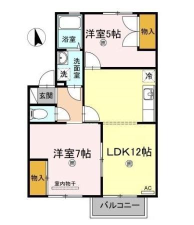 一本木ハイムC棟(2LDK/2階)の間取り写真