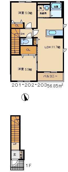 プレジオ飯塚(2LDK/2階)の間取り写真