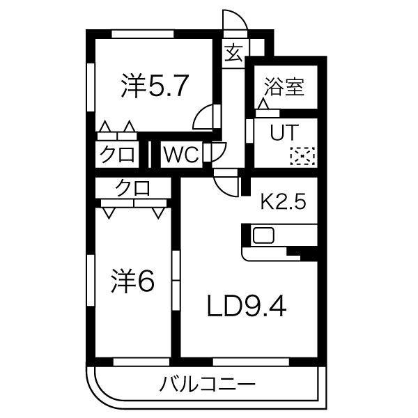 プリミエール山敷230(2LDK/1階)の間取り写真
