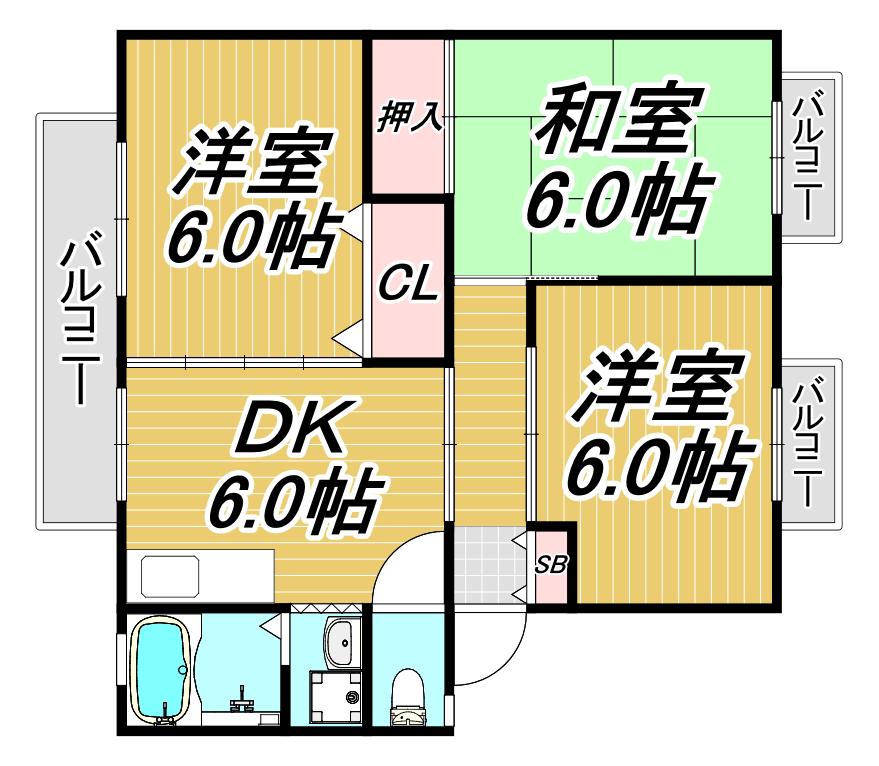ガーデンハイツ武庫南棟(3DK/1階)の間取り写真