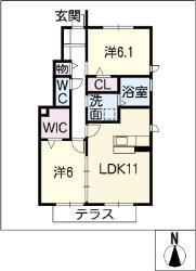 フィエルテ II(2LDK/1階)の間取り写真