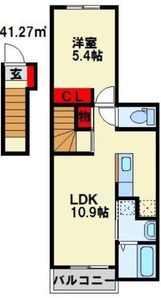 ティーダ安在野(1LDK/2階)の間取り写真