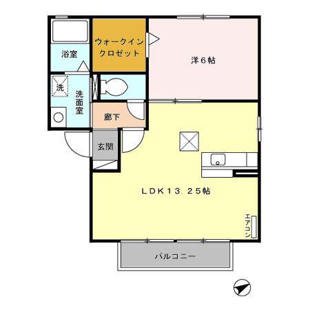 ケープコッド イン A棟(1LDK/1階)の間取り写真