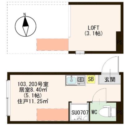 エクラール(ワンルーム/2階)の間取り写真
