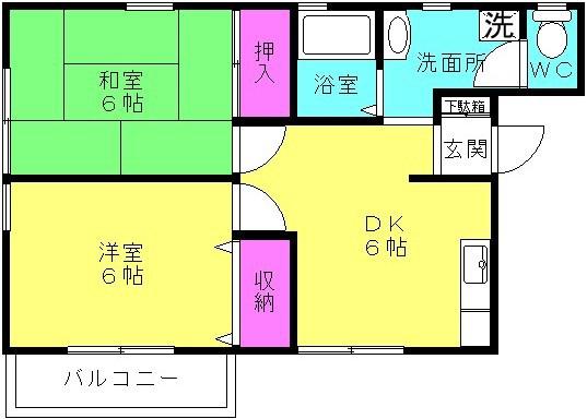 ベルドゥムールA(2DK/2階)の間取り写真