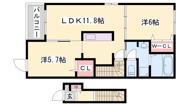 サンコート網干(2LDK/2階)の間取り写真