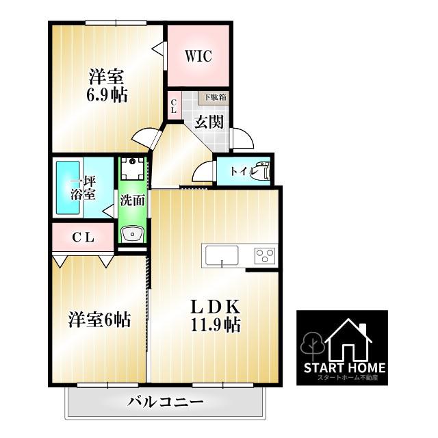 アムール21 E棟(2LDK/2階)の間取り写真