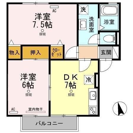 メゾンヴァントワァ B棟(2DK/1階)の間取り写真