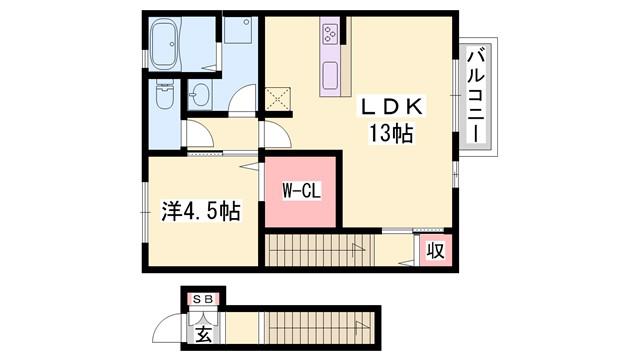 エスポワール北原(1LDK/2階)の間取り写真