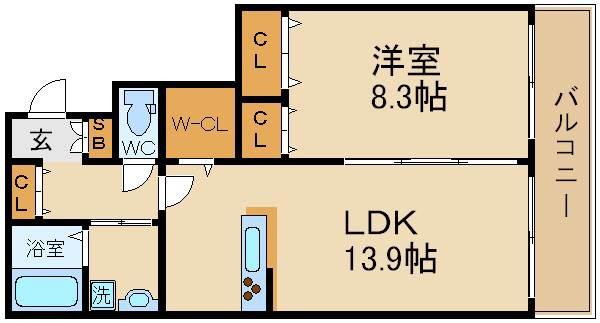 ベレオ華(1LDK/3階)の間取り写真