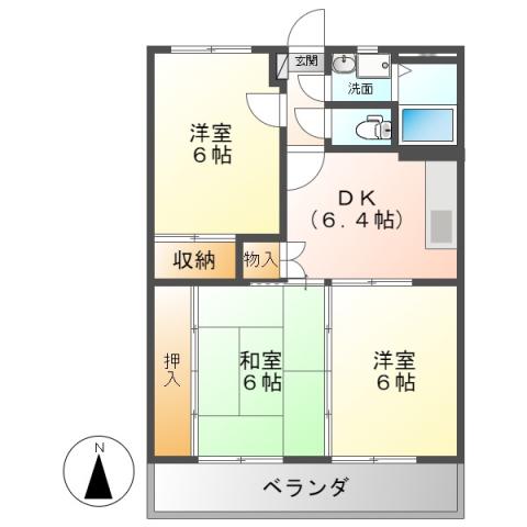 ア・ドリーム多田(3DK/2階)の間取り写真