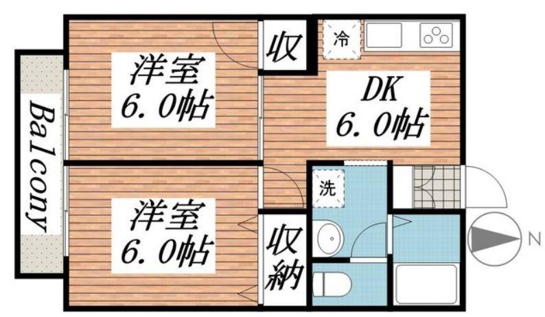 メイプルコート立川(2DK/2階)の間取り写真