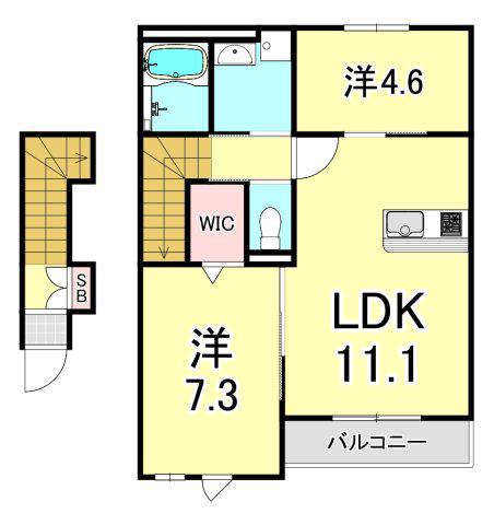 ルナテラス甲子園(2LDK/2階)の間取り写真