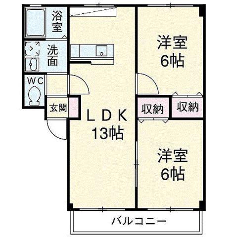 アイ・パレット岩屋(2LDK/1階)の間取り写真