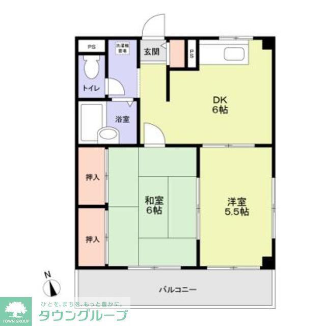 ライズィングイン(2DK/2階)の間取り写真