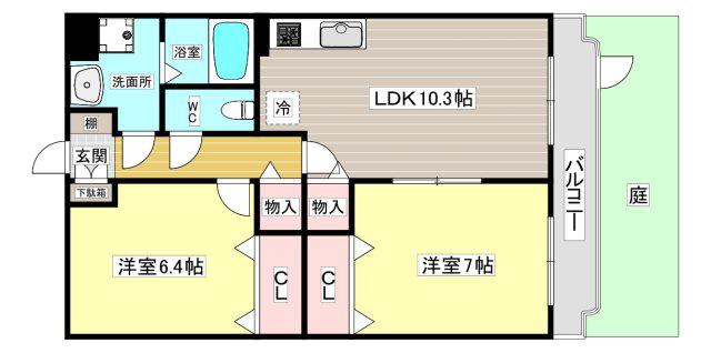 CASA VERDE甲東園(2LDK/1階)の間取り写真