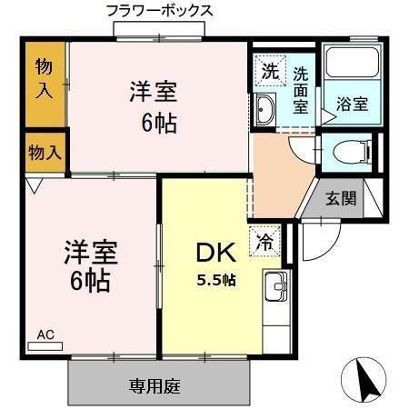 グレースハイム(2DK/1階)の間取り写真