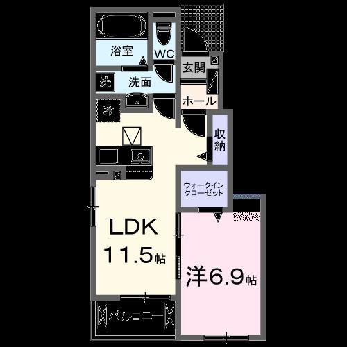 カーサセレノ(1LDK/1階)の間取り写真