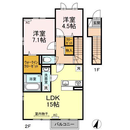 カーサ コバ B棟(2LDK/2階)の間取り写真