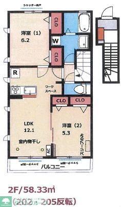 オーラ泉(2LDK/2階)の間取り写真