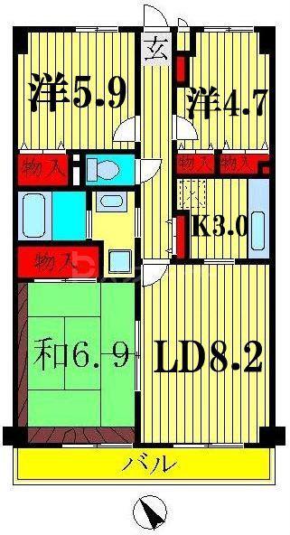セザンつくし野(3LDK/3階)の間取り写真