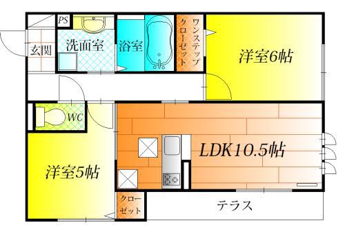 グロリアハイツはびきのA棟(2LDK/2階)の間取り写真