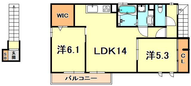 シャルムコート大久保(2LDK/1階)の間取り写真