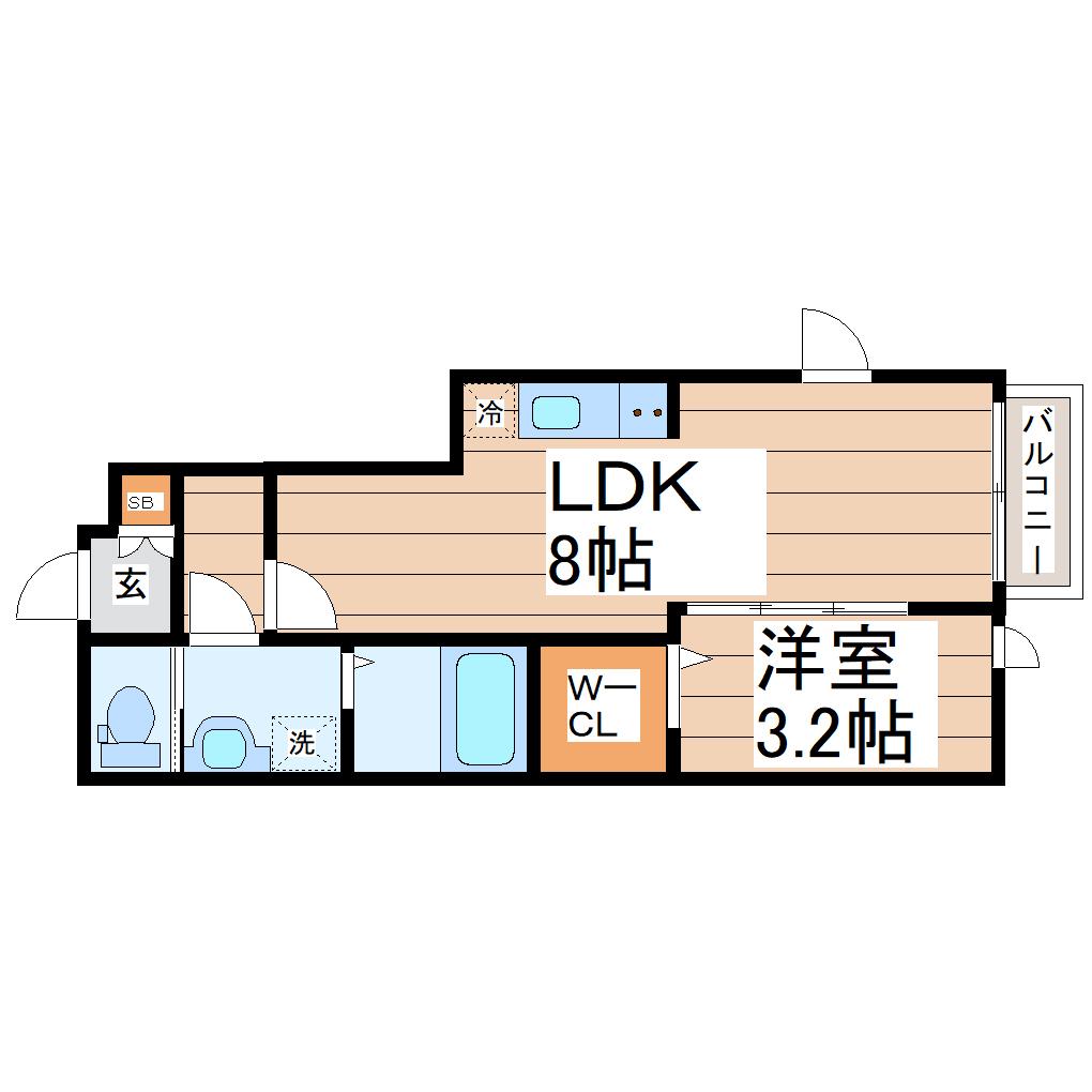 宮町4丁目APA棟(1LDK/1階)の間取り写真