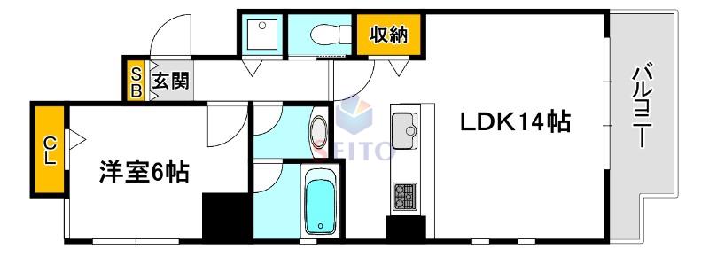 ベルファース緑地公園(1LDK/7階)の間取り写真