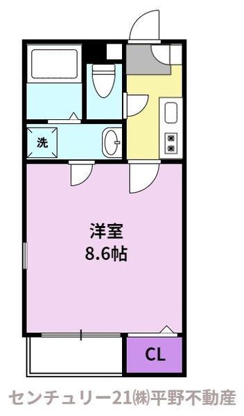 リブレア南久留米駅前(1K/2階)の間取り写真