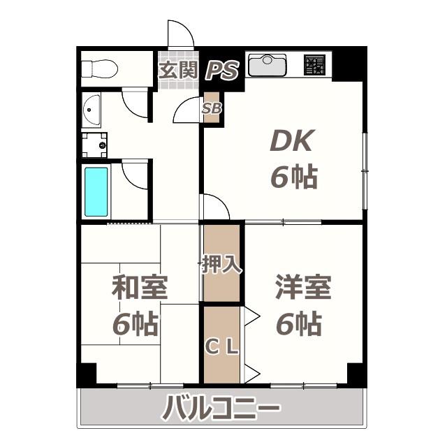 ブレスト国分(2DK/7階)の間取り写真