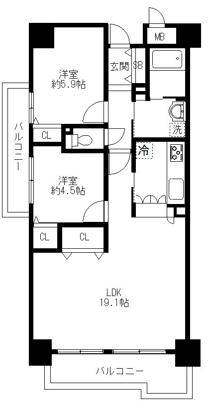 ロイヤルシャトー五条御前(2LDK/5階)の間取り写真