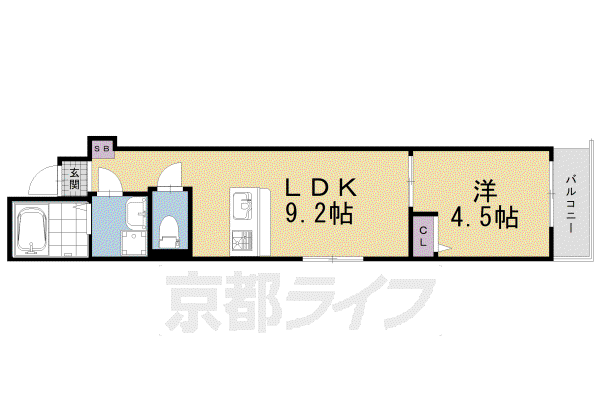エスペランサ四条堀川(1LDK/1階)の間取り写真
