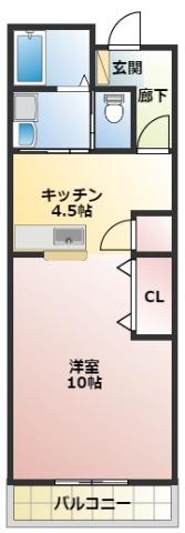ベルアンジュール(1DK/3階)の間取り写真