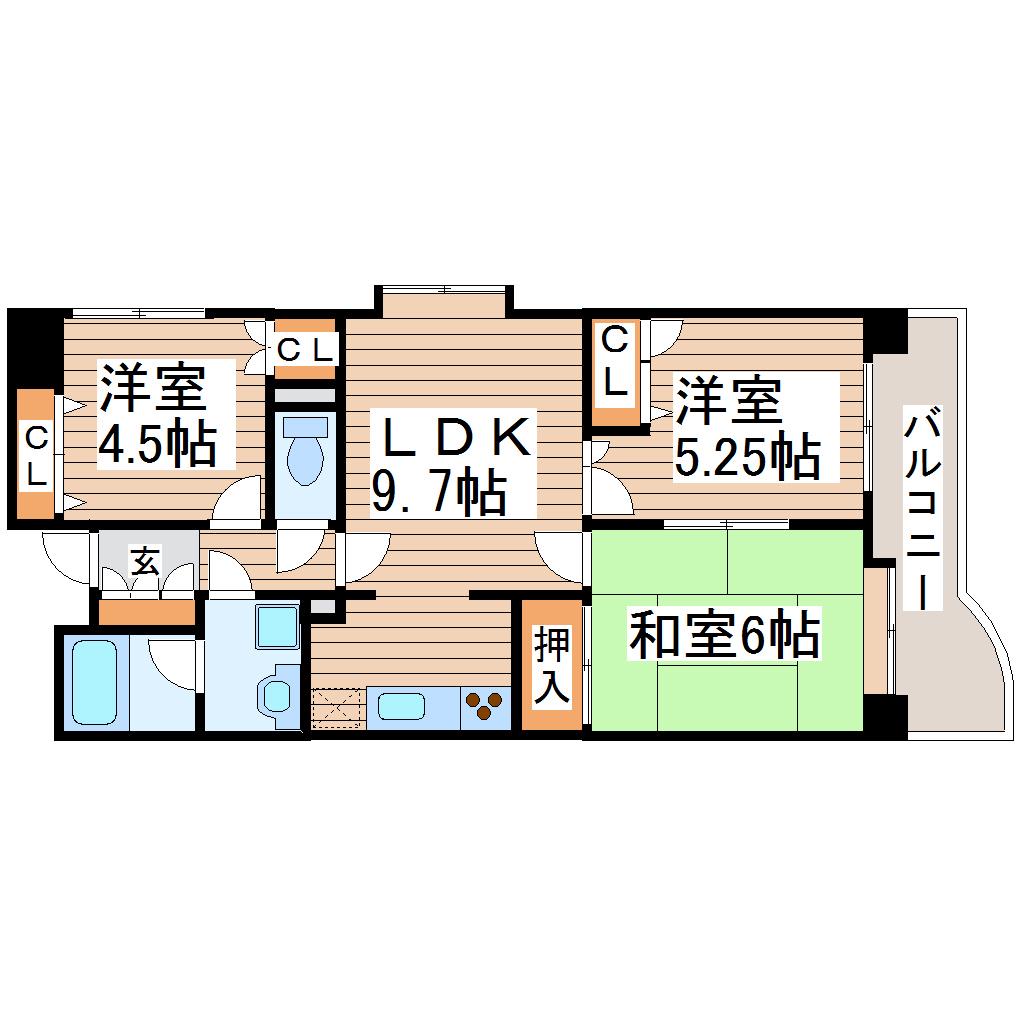 ダイアパレス泉崎(3LDK/3階)の間取り写真