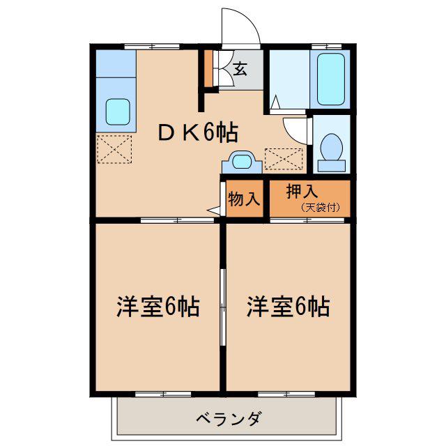 サンシティロイヤル(2DK/2階)の間取り写真