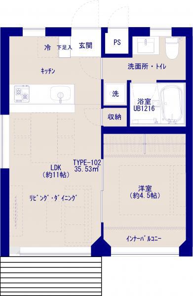 CASA CIELOMARE(1LDK/1階)の間取り写真
