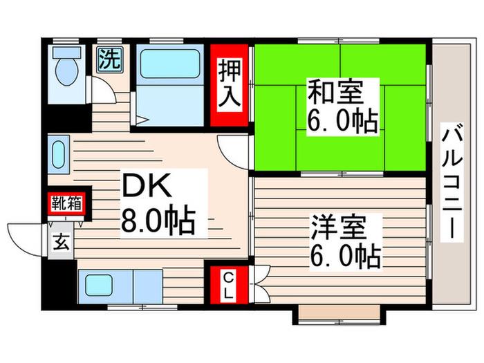 クレストヴィラ(2DK/2階)の間取り写真
