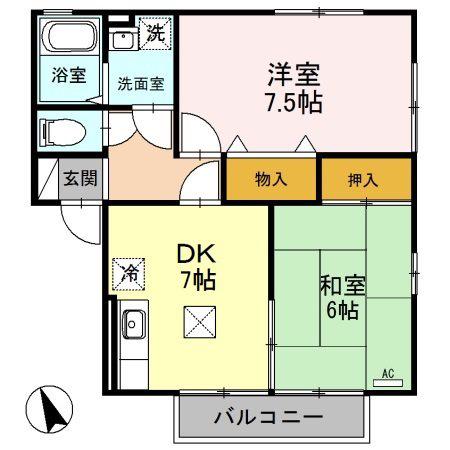 クレストハイツB(2DK/1階)の間取り写真
