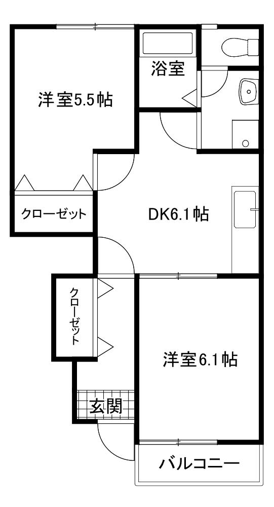 ニューフィールドB(2DK/1階)の間取り写真