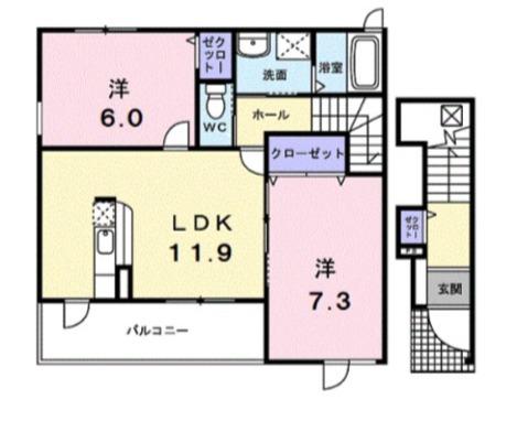 ボヌール(2LDK/2階)の間取り写真