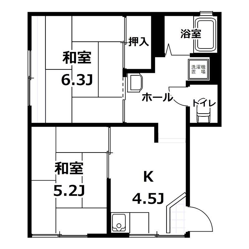リベラコートA棟(2K/2階)の間取り写真