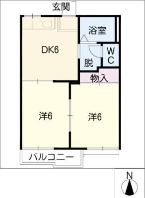 コーポ大ノ城(2DK/1階)の間取り写真