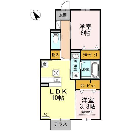 D-ROOM ふしみ(2LDK/1階)の間取り写真