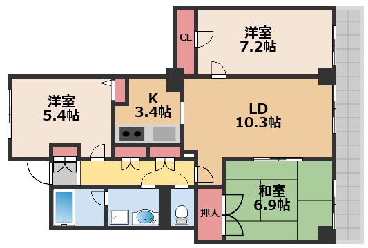 ウィングビュー(3LDK/15階)の間取り写真